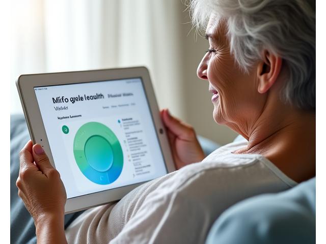 Μια γυναίκα άνω των 50 χρησιμοποιεί ένα tablet με ευανάγνωστη διεπαφή, χαμογελαστή και άνετη.