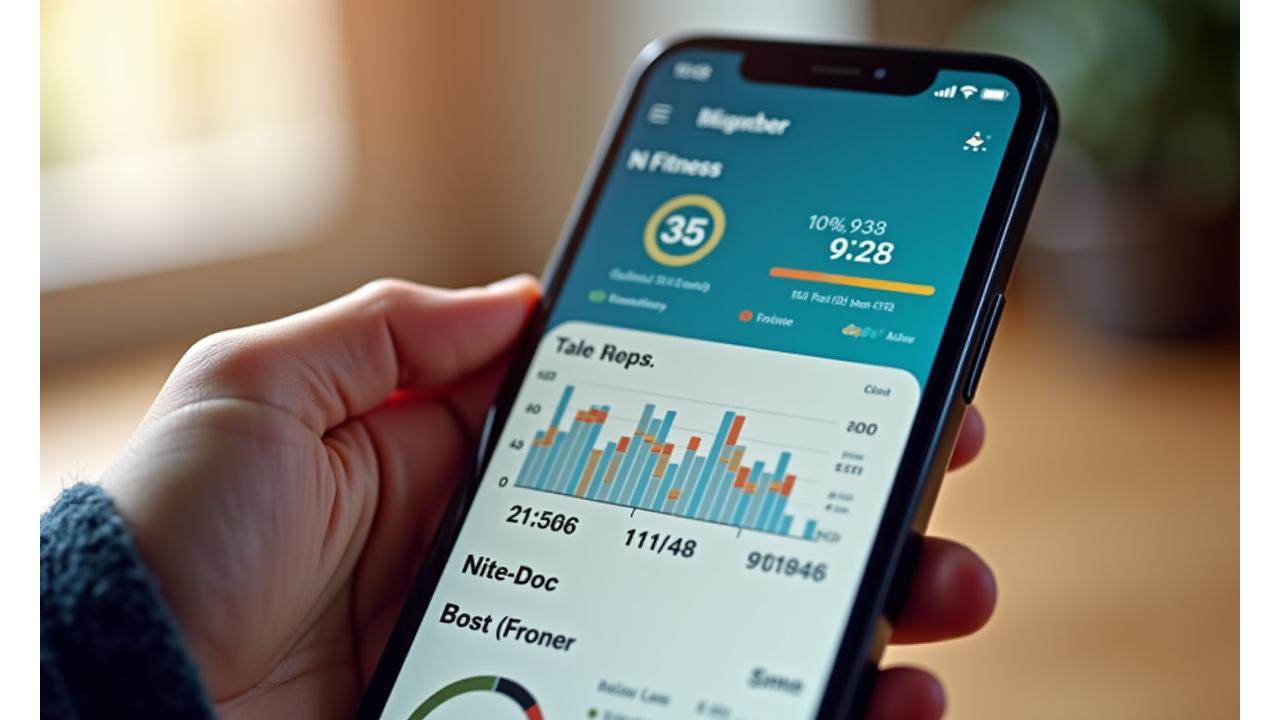 Mobile application dashboard showing fitness progress charts